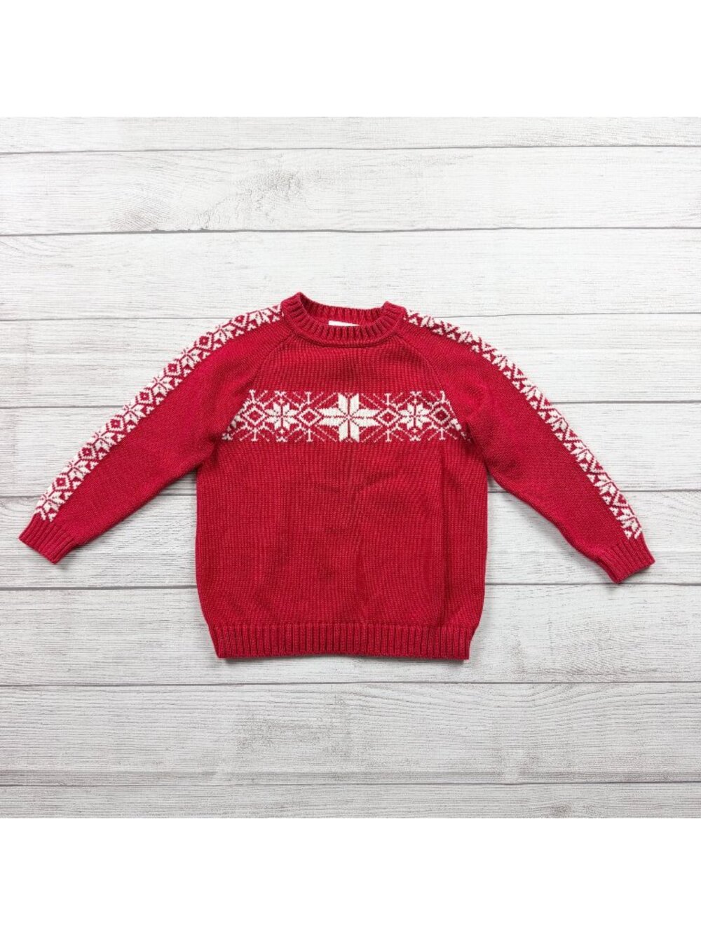 Hanna Andersson Kids Red Snowflake Knit Sweater Festive Fairisle Design 5